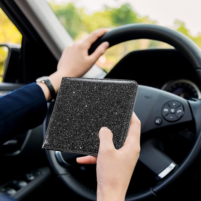 CoBak Car Registration and Insurance Holder - Vehicle Glove Box Car Organizer, Auto Truck Comparment Accessories Case for Essential Document, Driver License, Cards (Glitter Black)