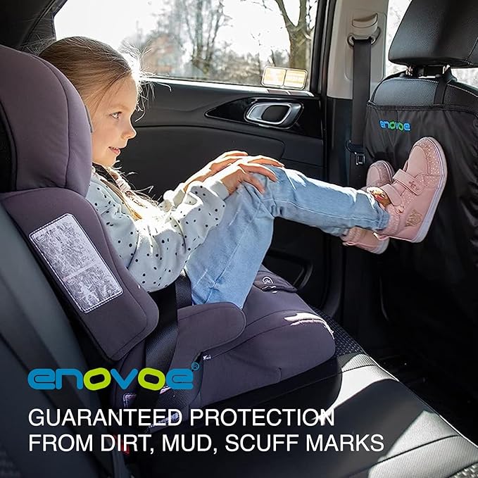 Enovoe Kick Mats Back Seat Protector for Kids - 2 Pack - Premium Quality Car Seat Back Cover Offers Waterproof Protection of Your Upholstery from Mud and Scratches - Backseats Kick Protector for Child