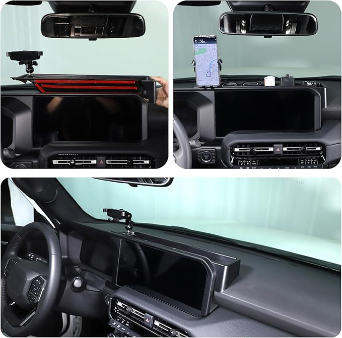 LLKUANG Center Console Dash Organizer Tray Compatible with Toyota Land Cruiser 250 Prado 2024 2025+ Navigation Screen Rear Insert Auxiliary Storage Box,Phone Holder Accessories (Style B)