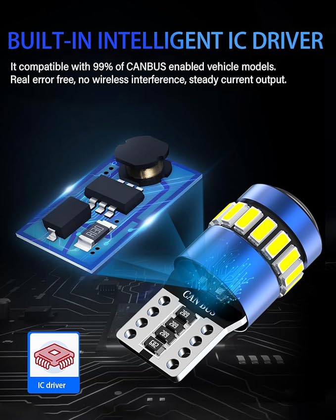 T10 194 LED Bulbs Amber Yellow, Canbus Error Free 168 2825 W5W with 3014 SMD Chips LED Bulb for Car Dome Map Door Dash Instrument Courtesy License Plate Lights, Pack of 2