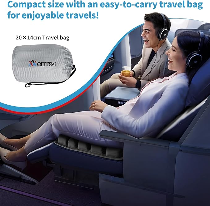 Inflatable Travel Seat Cushion with Built-in Pump & Carry Bag (Grey Cushion with Silver Storage Bag)