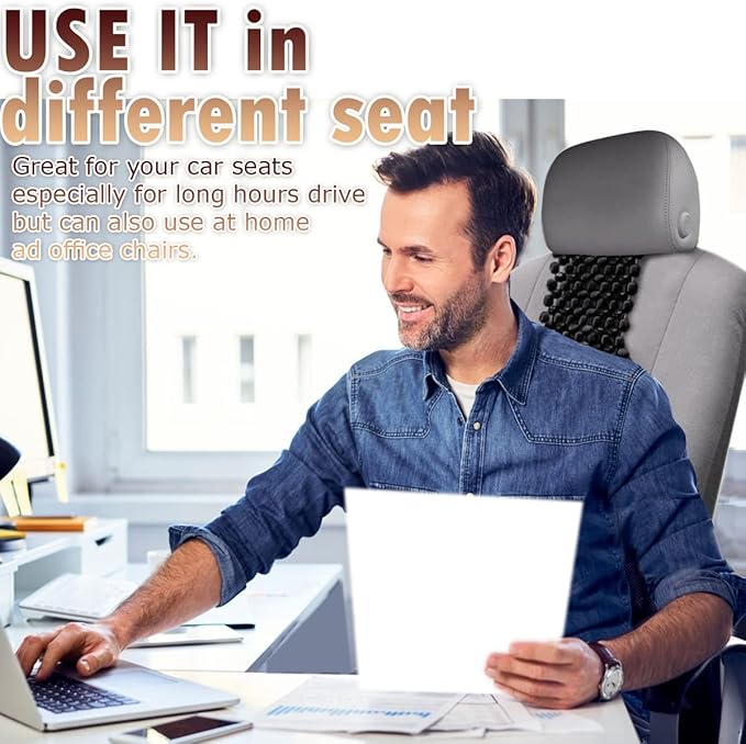 VaygWay Beaded Seat Cushion Car Driver Seat Cover with Durable & Double Strung Natural Wood Beads- Cooling Comfort Ventilated Massaging Support Cushion for Auto Cars -1 Pack Black