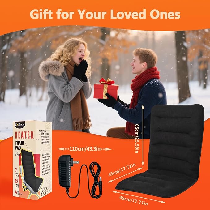 Heated Seat Cushion for Office Chair, Thick Heated Chair Pad, Auto Shut Off, 7 Heating Levels, Fast Heating, Heating Pad Seat Warmer for Full Back, Hips, Thighs, Universal Fit, Gift Women Men