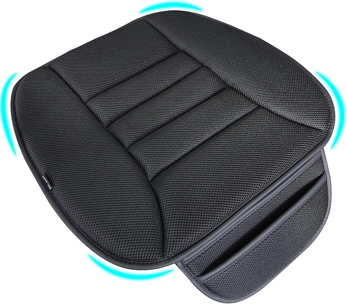 Premium Car Seat Cushion, Driver Cushion with Comfort Memory Foam & Non-Slip Rubber Bottom, Car Seat Pad Works with 95% of Vehicles and Office Chair or Home (4D Mesh - Black)