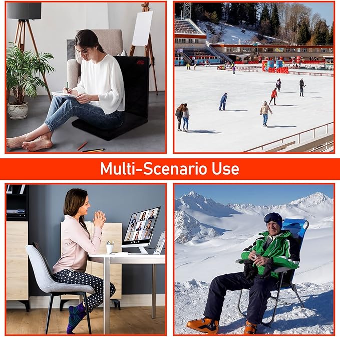 Juexica Portable Heated Seat Cushion Warm Stadium Seats Camping Outdoor with Back Support and 3 Level Winter Heated Seat Cover for Outdoors, No Power Bank(15.7 Inch,Black)