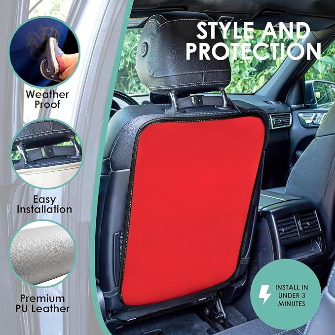 FH Group Faux Leather Back Seat Kick Protectors, Heavy Duty Car Kick Mats for Kids –2-Pack Back Seat Protector for Driver and Passenger Seat, Waterproof Protection from Dirt,Mud,Easy to Clean