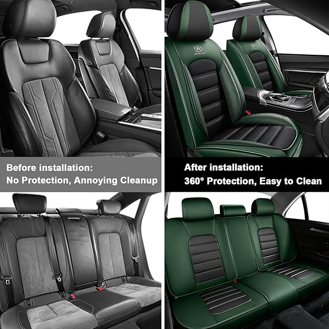 5 Seat Covers for Audi A4 2002-2026 Breathable Car Seat Covers,Anti-Slip Waterproof Car Seat Protectors with Airbag,Automotive Vehicle Cushion with Storage Pockets (Standard,Green)