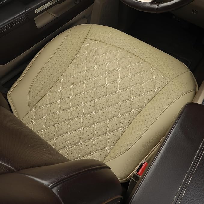 GIANT PANDA Bottom Seat Cover for Trucks&SUV, Front PU Leather Driver Seat Protector Fit for Chevy,Ram,Toyota,GMC,Ford F150 F-Series (2PCS-Beige)