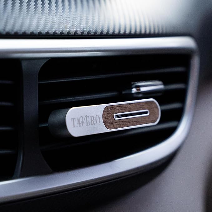 Luxury Car Air Freshener Vent Clip – Refillable Aluminum & Walnut Wood Diffuser, Minimalist Vent Freshener, Long-Lasting Scent - 1 Month Wick - 1 Pack