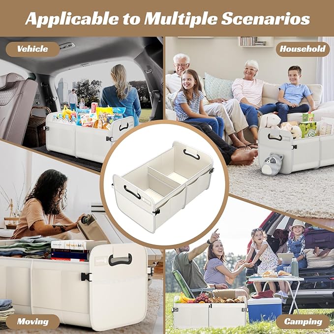 Sposuit Trunk Organizer for Car - 70L Collapsible Trunk Storage with 11 Pockets & Reinforced Handles, SUV Trunk Organizers for Grocery Cargo(White)