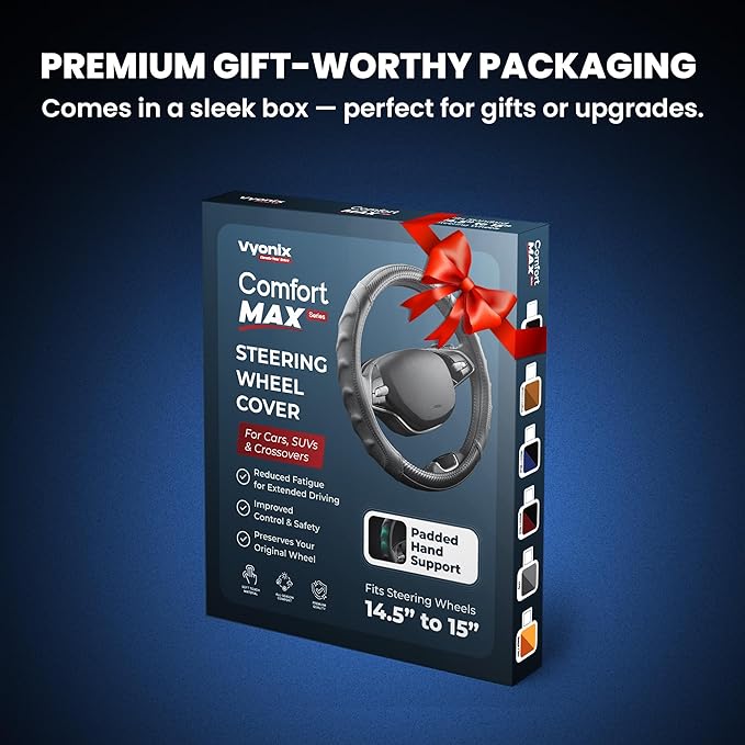 Carbon Fiber Steering Wheel Cover – 15 Inch Universal Fit for Cars & SUVs – Anti-Slip Grip, Breathable Leather Texture, Sporty Carbon Fiber Look – Premium Car Interior Accessories – Black