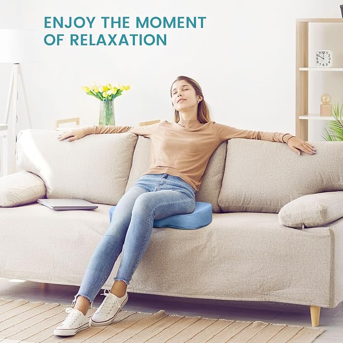 Office Chair Seat Cushion, Cooling Gel Enhanced Memory Foam Cushion for Long Sitting - Back, Sciatica, Coccyx, Tailbone Pain Relief Pillow - for Office, Gaming, Car, Wheelchair - Light Blue, X-Large