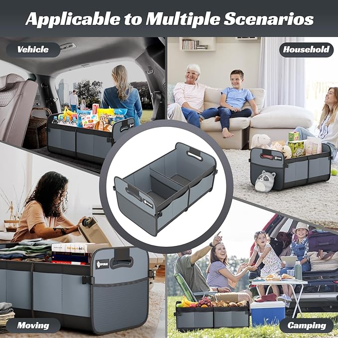 Sposuit Trunk Organizer for Car - 70L Collapsible Car Storage with 11 Pockets & Reinforced Handles, SUV Trunk Organizers for Grocery Cargo(Grey)