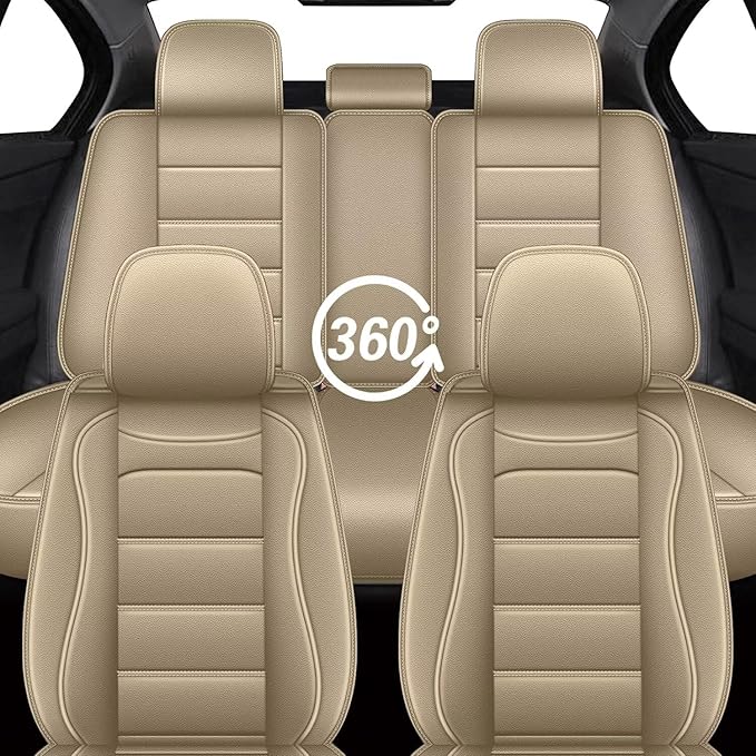 Full Set Car Seat Covers Fit for Subaru Crosstrek 2016-2026 : 5 Seat Auto Interior Accessories, Waterproof Faux Leather Vehical Car Seat Cushions Cover(Beige)