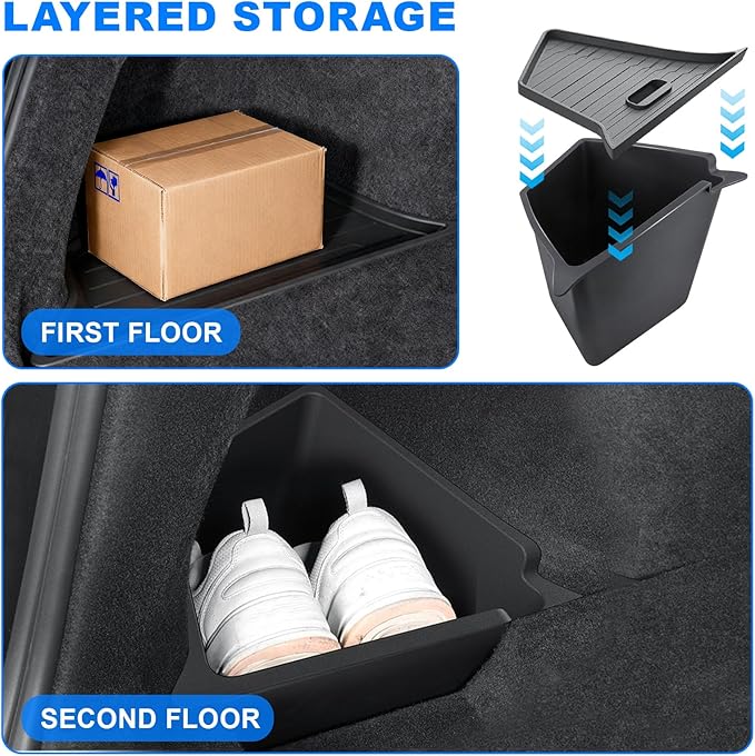 2PCS Trunk Storage Bins Fit for Tesla 2025 2026 New Model Y Juniper Rear Trunk Organizer with Lids, Side Storage Box TPE Waterproof Trunk Organizer for Tesla Model Y Refresh Interior Accessories