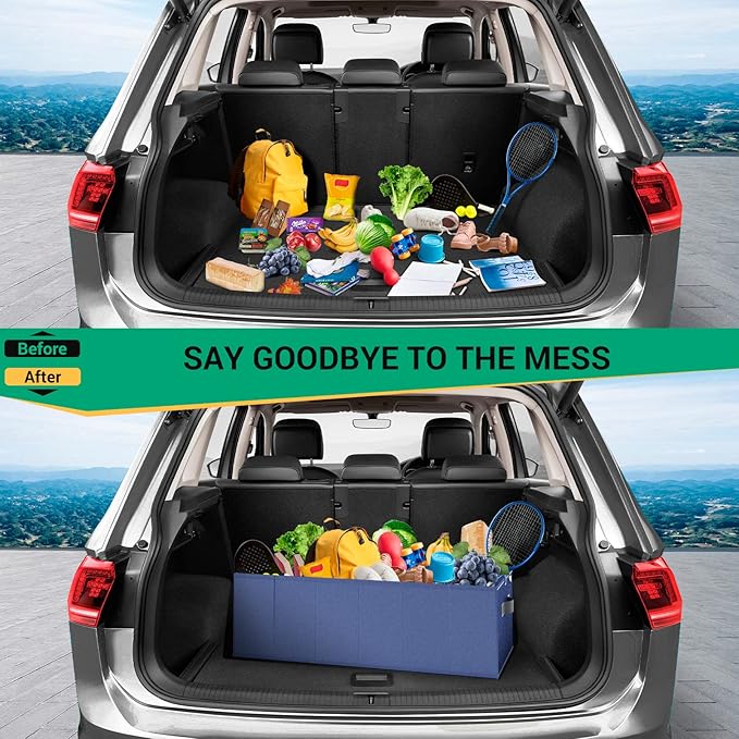 MIU COLOR Trunk Organizer for Car, Car Organizer, Sturdy Trunk Organizer for SUV, Non-Slip Bottom, Storage Organizer for Sedans, Van, Jeep, Grocery, Large 3 Compartments, Blue 32"×13"×10.6"