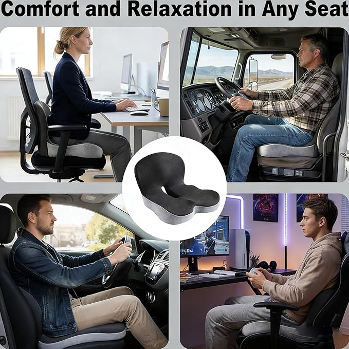 Orthopedic Cushion for Office Chair and Car, Memory Foam Seat Cushion with Lumbar Support Pillow, Instant Relieve Pressure on Back, Hips, Tailbone, Improves Sitting Posture (1, Light Gray)