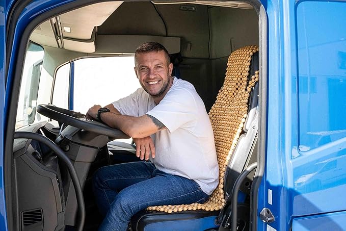 ZONETECH Beaded Seat Cover for Cars Cooling, Massage Cushion, Car Seat Natural Wooden Beads for Semi Truck, Trailer, Car (Natural, 1-Pack)