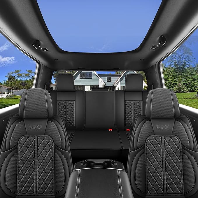 Car Seat Cover Custom Fit for Dodge Ram 1500 2500 3500 2002-2026 Faux Leather Seat Cover Set Compatible with Crew Quad Regular Cab Pickup Truck Cushions (Black, Full Set, Flat Rear)