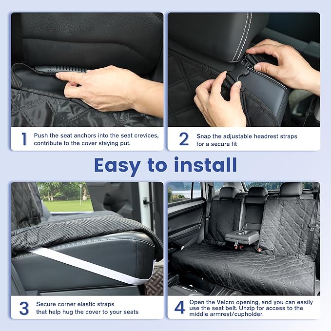 Back Seat Cover for Compact Cars/SUVs Rear Split Bench - 900D Oxford Waterproof Non-Slip Car Seat Protector for Messy Dogs & Kids, Easy Clean(Black)