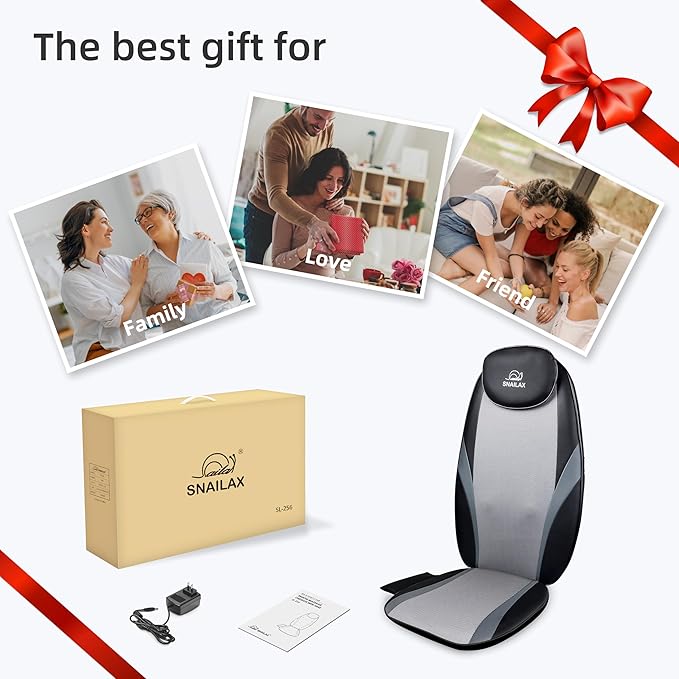 Snailax Shiatsu Massage Cushion with Heat Massage Chair Pad Kneading Back Massager for Pain Relief Deep Tissue 3D Roller Travel Up/Down to Relax Tense Muscle, Office Home Use