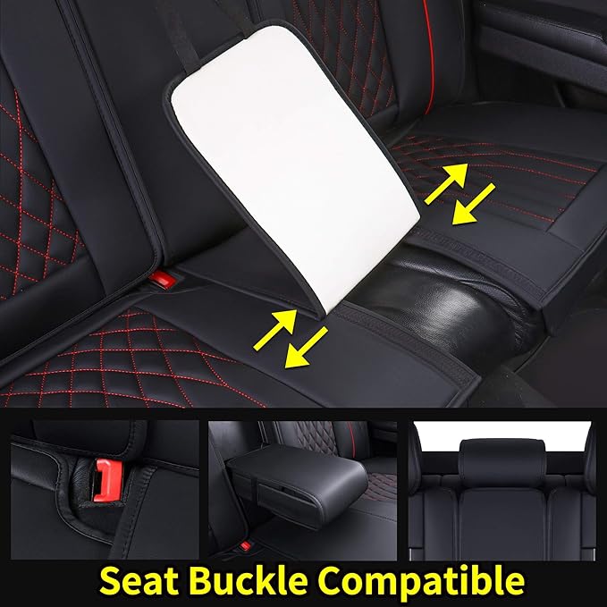 Aierxuan Rear Car Seat Covers with Waterproof Leather, Automotive Vehicle Cushion Cover Universal Fit for Most Cars (Black-Red, Rear seat Cover)