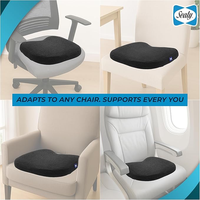Sealy Memory Foam Car Seat Cushion – Gel Seat Cushions for Office Chairs, Tailbone Pain Relief Cushion, Cooling Pillow, Slim Fit Car Seat