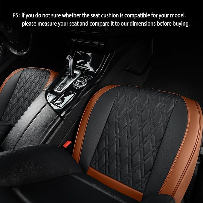 Luxury Faux Leather Car Seat Cover Front Bottom Protector, Seat Cushion Without Backrest, Anti-Slip and Wrap Around The Bottom, Fit Most Cars & Vehicles, 1 Piece, Brown&Black