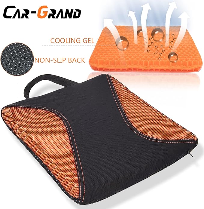 CAR-GRAND Cooling Gel Seat Cushion for Long Sitting, Thick Soft and Breathable for Car Wheelchair Home, Chair Cushion for Hip Pain, Gel Seat Cushion for Office Chair(Orange)