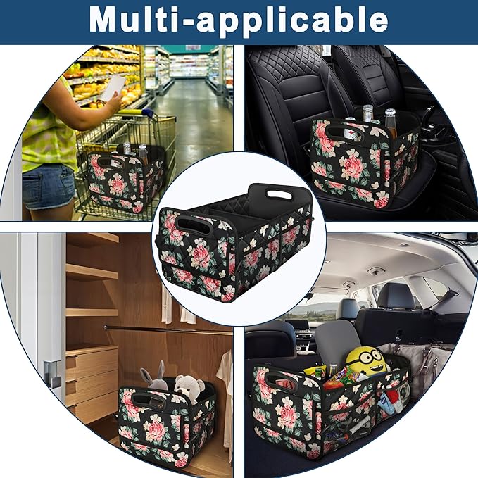 Deosk Car Trunk Organizer for SUV, Car Organizers and Storage with 6 Pocket, Car Accessories for Women/Men 50L Waterproof Polyester Trunk Organizer(Medium, Floral)