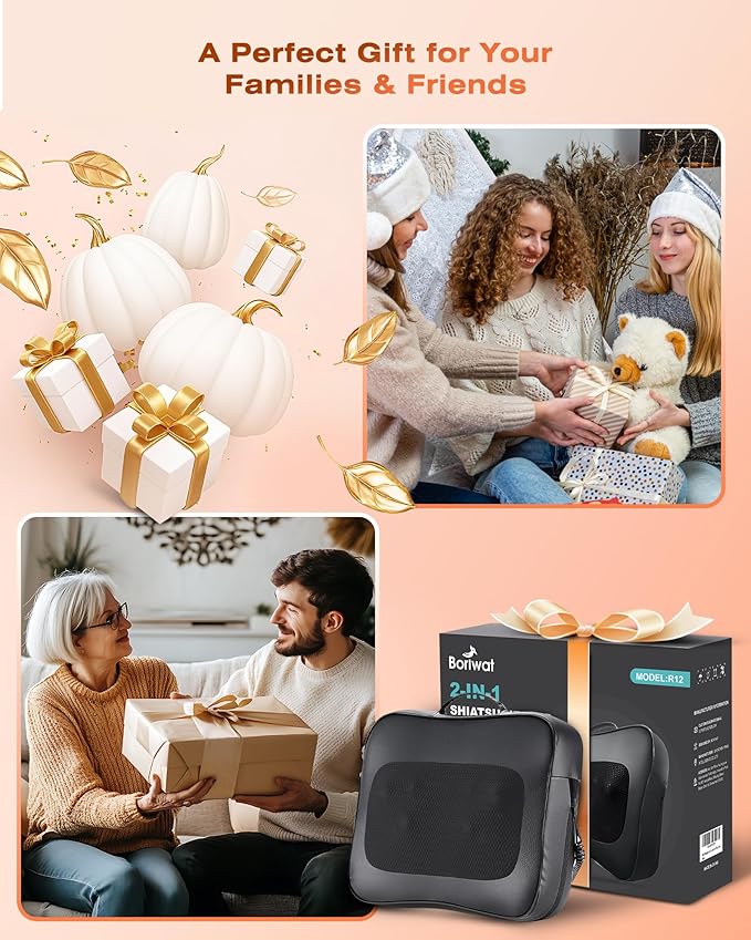 Back Massager for Pain Relief Deep Tissue with Heat - Shiatsu Kneading Back Massage for Chair, Neck Massagers Pad for Lower Back Leg Shoulder, Lumbar Support Pillow for Office Car, Gift for Men Women