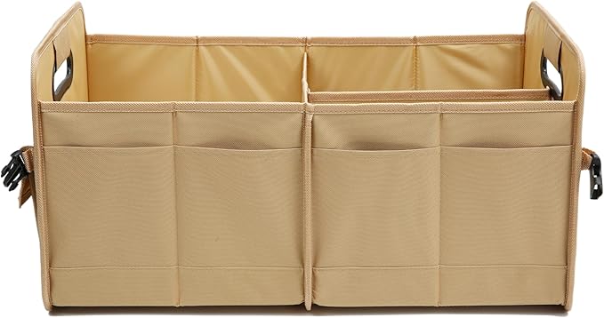 Car Trunk Organizer Car Storage Organizer Collapsible Multi Compartment Car Organizer Adjustable Straps Car Organizer for SUV(Ginger)