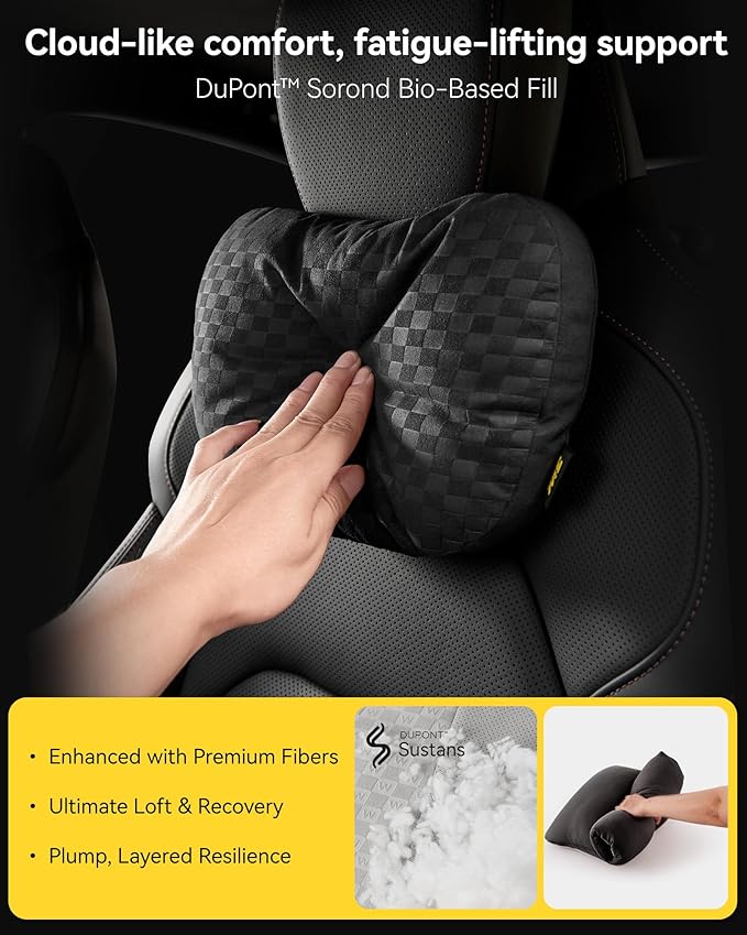 3W Lumbar Pillow for Car, Bid-Fleece Filling, Breathable & Washable Suede Cover, Support for Car Seat Cushion, Lower Back Support Fits Most Cars(Black)