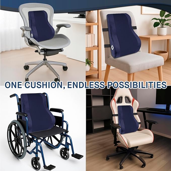Samsonite Ergonomic Lumbar Support Pillow for Office Chair and Car Seat - Memory Foam Back Support Lumbar Pillow, Premium Cushion Chair Support for Lower Back Pain Relief and Versatile Use (Navy)