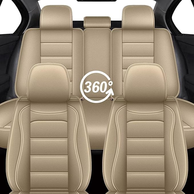 Car Seat Covers Full Set Fit for Volvo XC40 2019-2025 2026: 5 Seat Auto Interior Accessories, Waterproof Faux Leather Vehical Car Seat Cushion Covers(Beige)