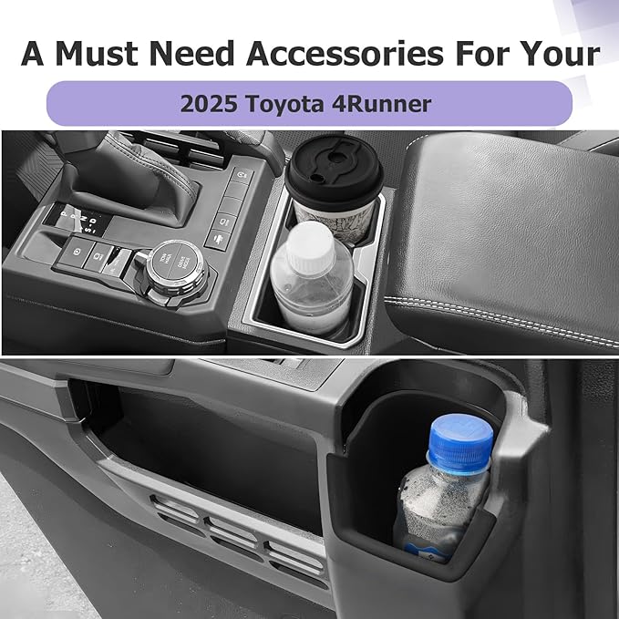 LUWU 2025 4Runner Accessories Compatible with 2025 Toyota 4Runner Center Console Cup Holder, Rear Seat Door Side Silicone Cup Holder Black 2-Pack