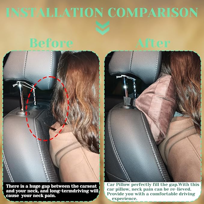 1 Pack Universal Car Headrest & Neck Support Pillow Soft Auto Seat Headrest Neck Rest Cushion for Driving with Adjustable Strap, Memory Cotton and Removable Cover, Ergonomic Design Brown