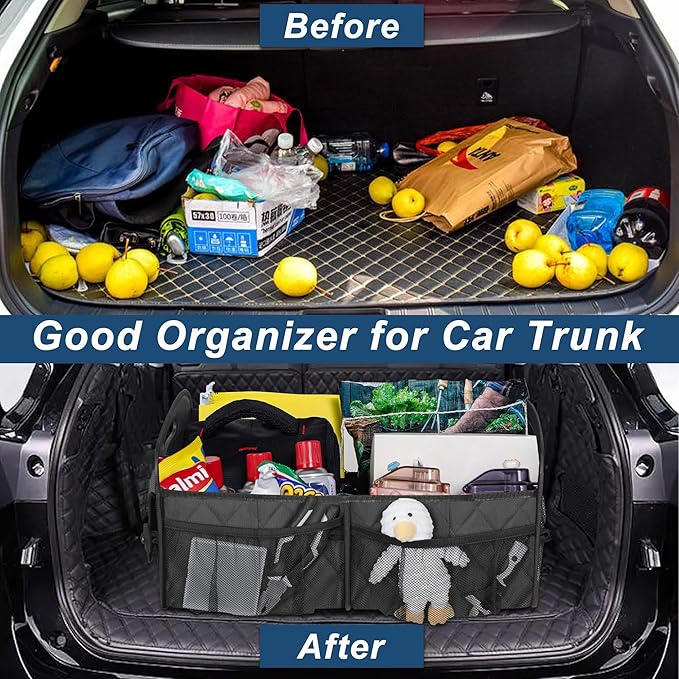 Deosk Car Trunk Organizer for SUV, Car Organizers and Storage with 6 Pocket, Car Accessories for Women/Men 50L Waterproof Polyester Trunk Organizer(Medium,Charcoal)