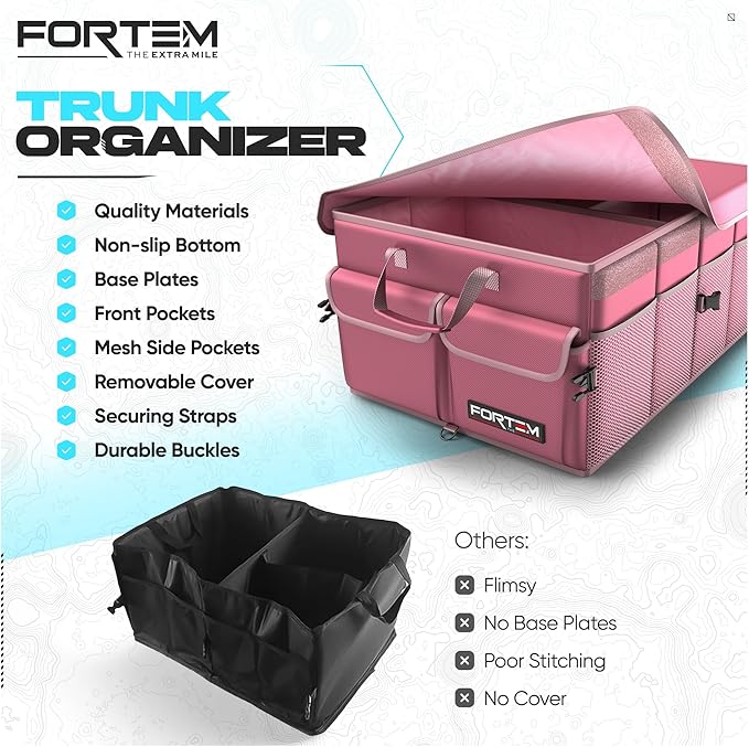 FORTEM Trunk Organizer For SUV Car Trunk Organizer, Foldable Storage, Car Accessories for Women Men, Collapsible Bag, Perfect Christmas Gifts, 600D Oxford, Non Slip Bottom, Straps, Soft Cover (50L)