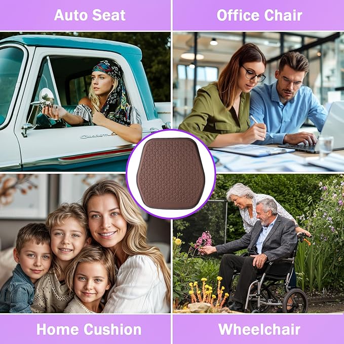 Thin Premium Gel Seat Cushion for Car Seat, Office Chair, Wheelchair, Golf Cart - Non-Slip Car Seat Cushions with 0.7 Inch Gel - Sciatica & Coccyx Pain Relief (Suede, Dark Brown)
