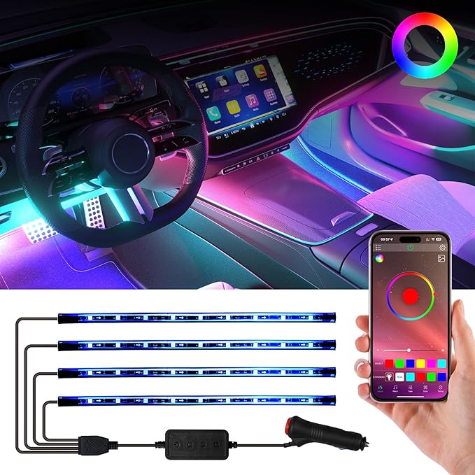 led car Lights Interior,Ambient Lighting car Interior,footwell Lighting for car,APP Control 16 Million Colors Music Sync,DIY Mode Multicolor LED Interior Lights for Cars,Trucks,SUVs,12V Power