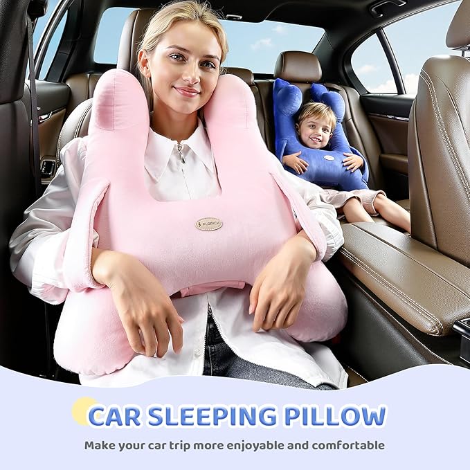 FLORICH Kids Travel Pillow, Car Sleeping Travel Pillow for Kids, Washable H-Shaped Pillow for Adults and Children to Support Head and Body for Road Trips Pillow for Car (Blue)
