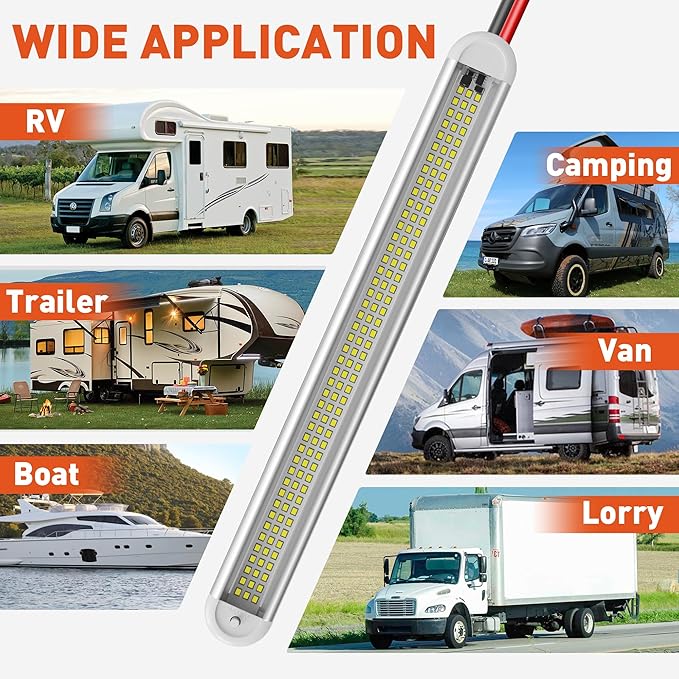12V LED Interior Light Bar, 120LEDs 28W Led Strip Lights with ON/Off Switch, for Enclosed Cargo Trailer Car RV Van Truck Lorry Camper Boat Caravan Motorhome (4 Pack)
