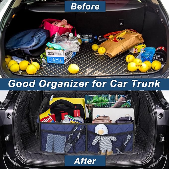 Deosk Car Trunk Organizer for SUV, Car Organizers and Storage with 6 Pocket, Car Accessories for Women/Men 50L Waterproof Polyester Trunk Organizer(Medium, Dark Blue)