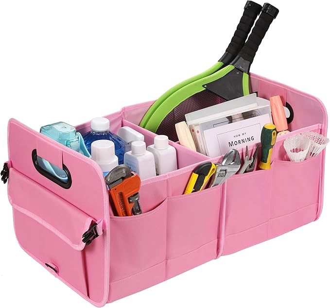 Car Trunk Organizer - Collapsible Multi Compartment Storage with Adjustable Straps for SUV