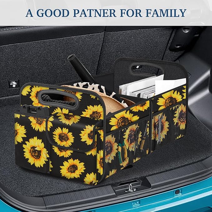 Femuar Car Trunk Organizer, Car Storage Organizer with Large Capacity Waterproof Collapsible Trunk Organizer for Car Suv/Jeep/Sedan (Sunflower, Standard)