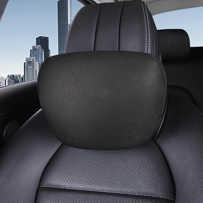 2Ps car headrest Pillow, car Neck Pillow for Driving, 11.8x7.5 inches Head Rest Pillow for car,Fits Most car Models, Suede Fabric with Polyester Fiber Filling(Black)