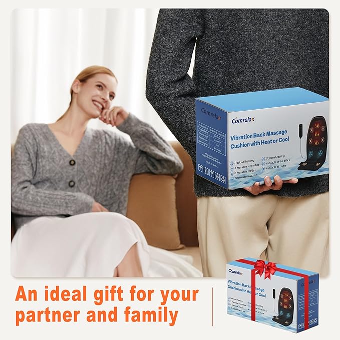 Massage Seat Cushion with Heat, Cooling Back Massager for Chair, Chair Massager for Full Body Massage, Deep Tissue Vibration Pad with 2 Adapters, Gifts for Dad Mom