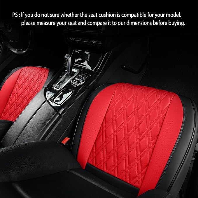 Luxury Faux Leather Car Seat Cover Front Bottom Protector, Seat Cushion Without Backrest, Anti-Slip and Wrap Around The Bottom, Fit Most Cars & Vehicles, 1 Piece, Black&Red