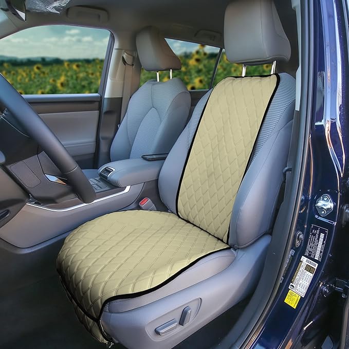 FH Group Car Seat Cushion โ Neosupreme Single Front Seat Cover with Front Pockets, Airbag Compatible, Universal Fit Car Seat Cushion for Driver or Passenger Seat, SUV, Truck, Sedan & Van โ Beige